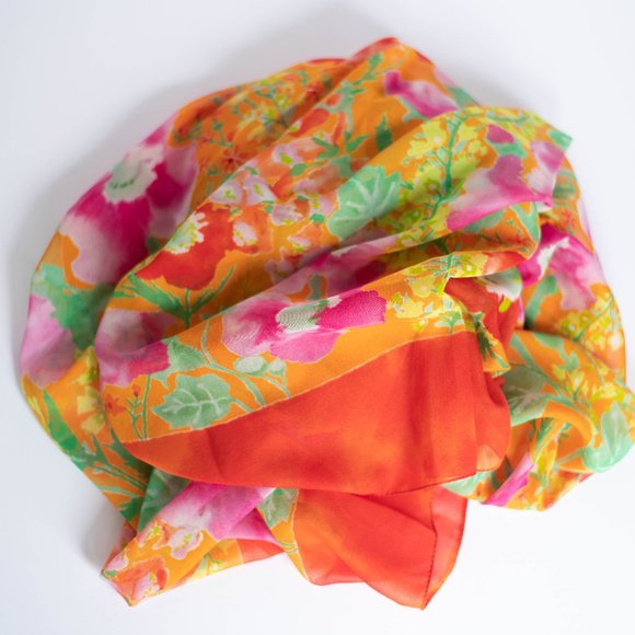 Triminghams Other - Vintage Italian Pareo Coverup with Colorful Floral Motif, Semi-Sheer, Italy